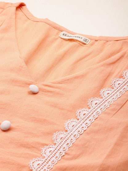 Straight Style Cotton Fabric Peach Colour Kurta With Bottom And Dupatta