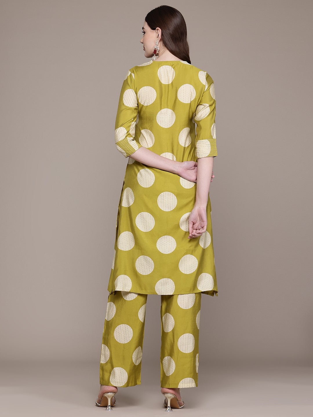 Straight Style Silk Fabric Green Colour Kurta With Bottom