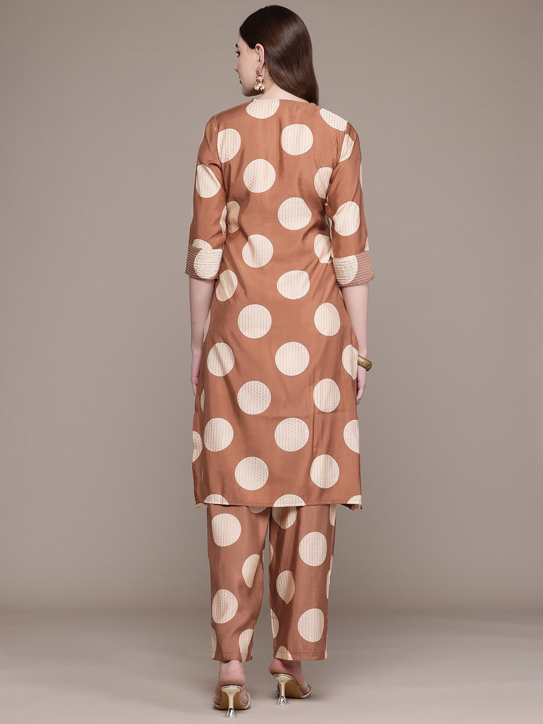 Straight Style Silk Fabric Brown Colour Kurta With Bottom