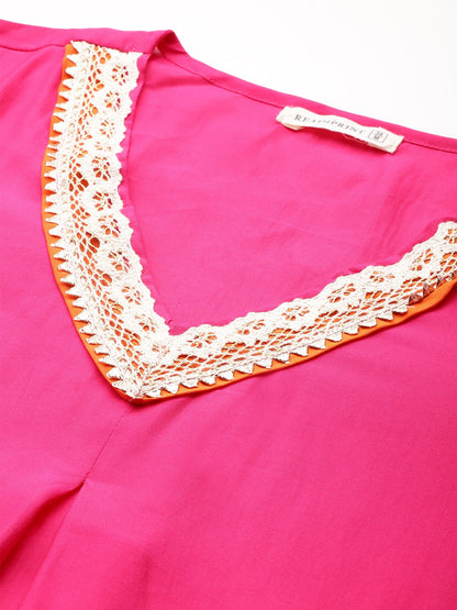 A Line Style Silk Fabric Magenta Colour Kurta With Bottom