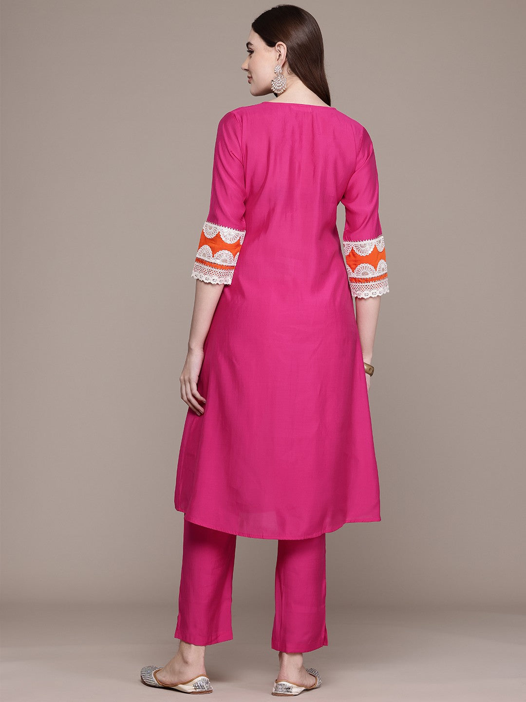 A Line Style Silk Fabric Magenta Colour Kurta With Bottom