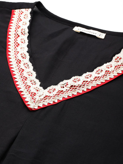 A Line Style Silk Fabric Black Colour Kurta With Bottom