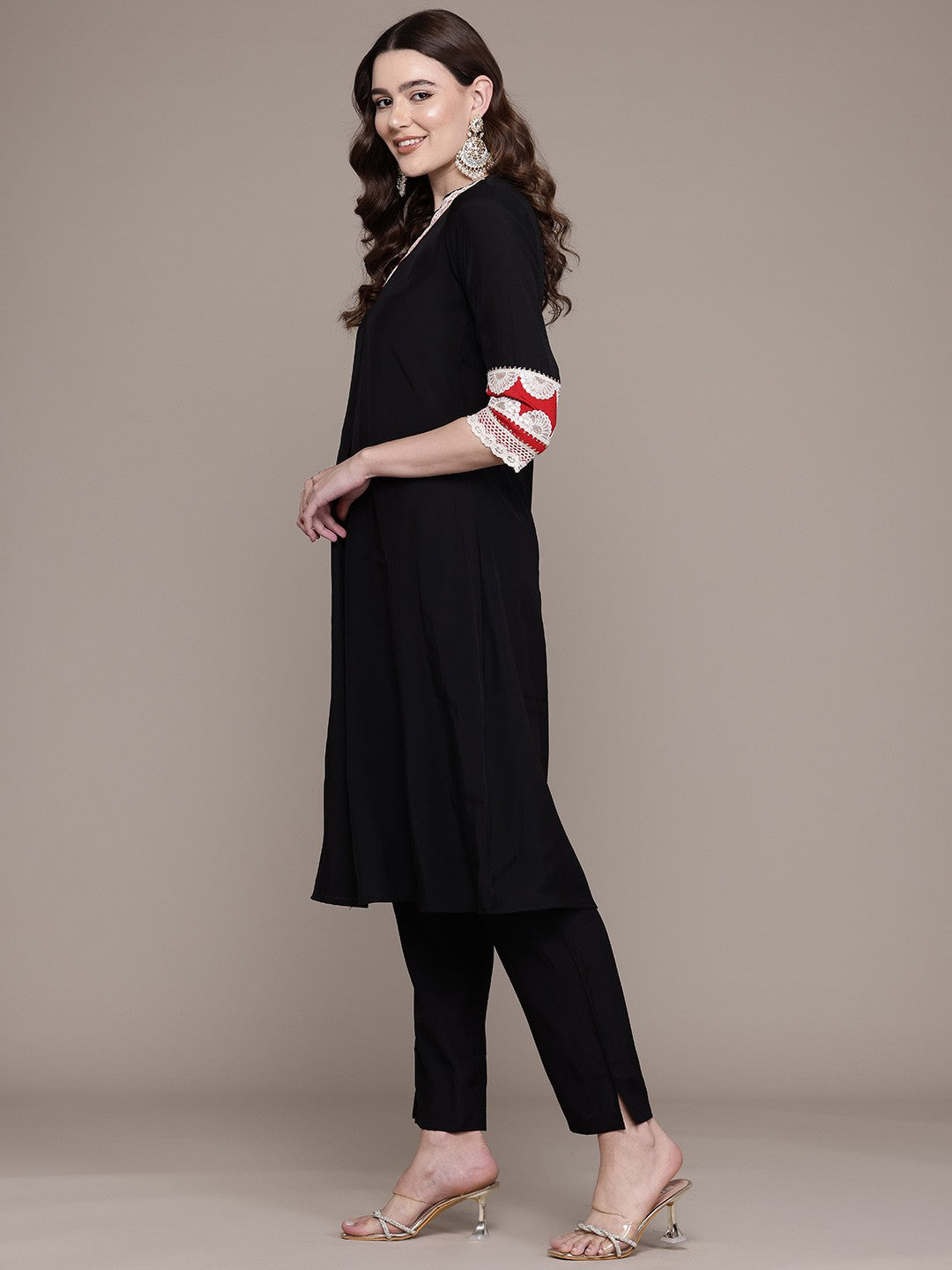 A Line Style Silk Fabric Black Colour Kurta With Bottom