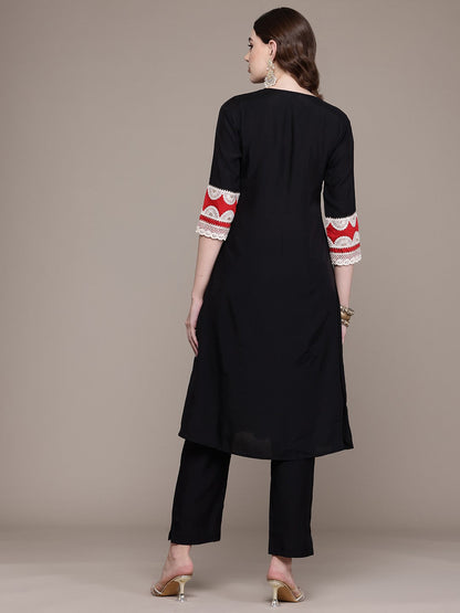 A Line Style Silk Fabric Black Colour Kurta With Bottom