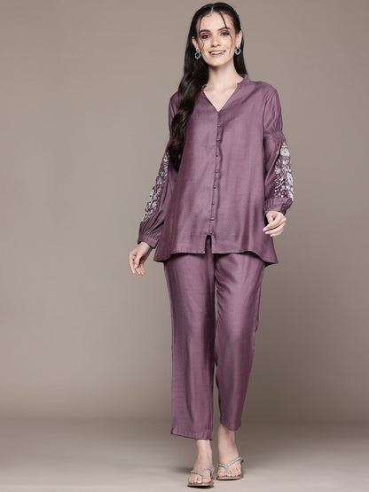 Straight Style Viscose Fabric Mauve Color Co-Ord Set