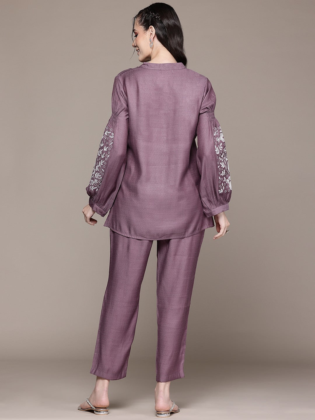 Straight Style Viscose Fabric Mauve Color Co-Ord Set