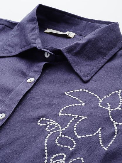 Shirt Style Viscose Fabric Blue Color Co-Ord Set