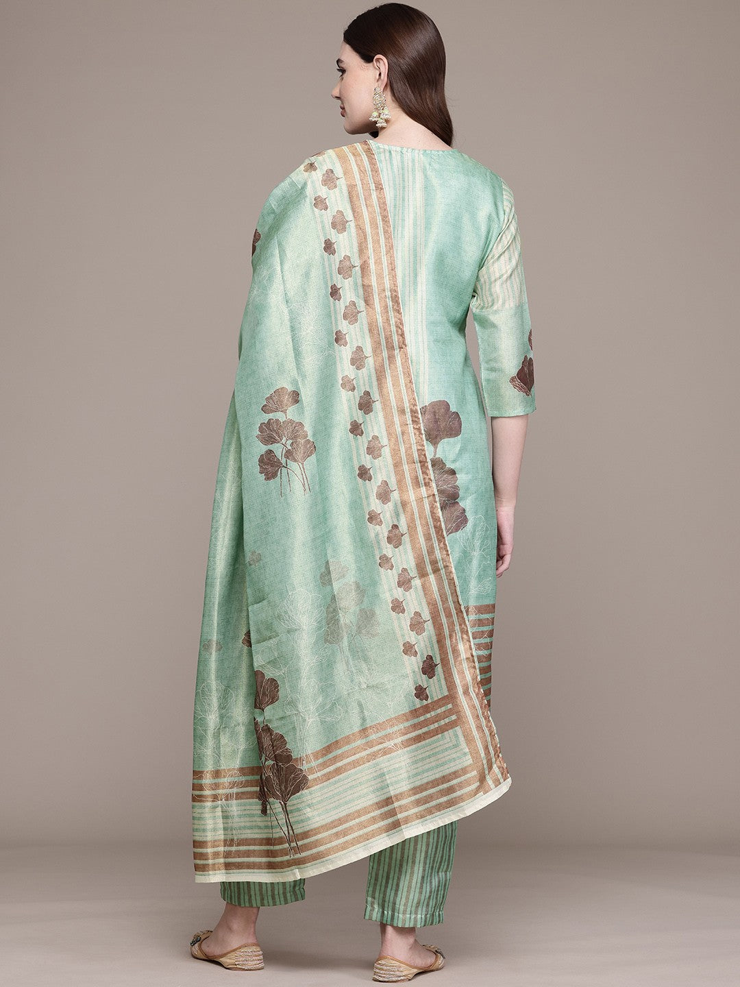 Straight Style Chanderi Silk Fabric Green Colour Kurta And Bottom With Dupatta