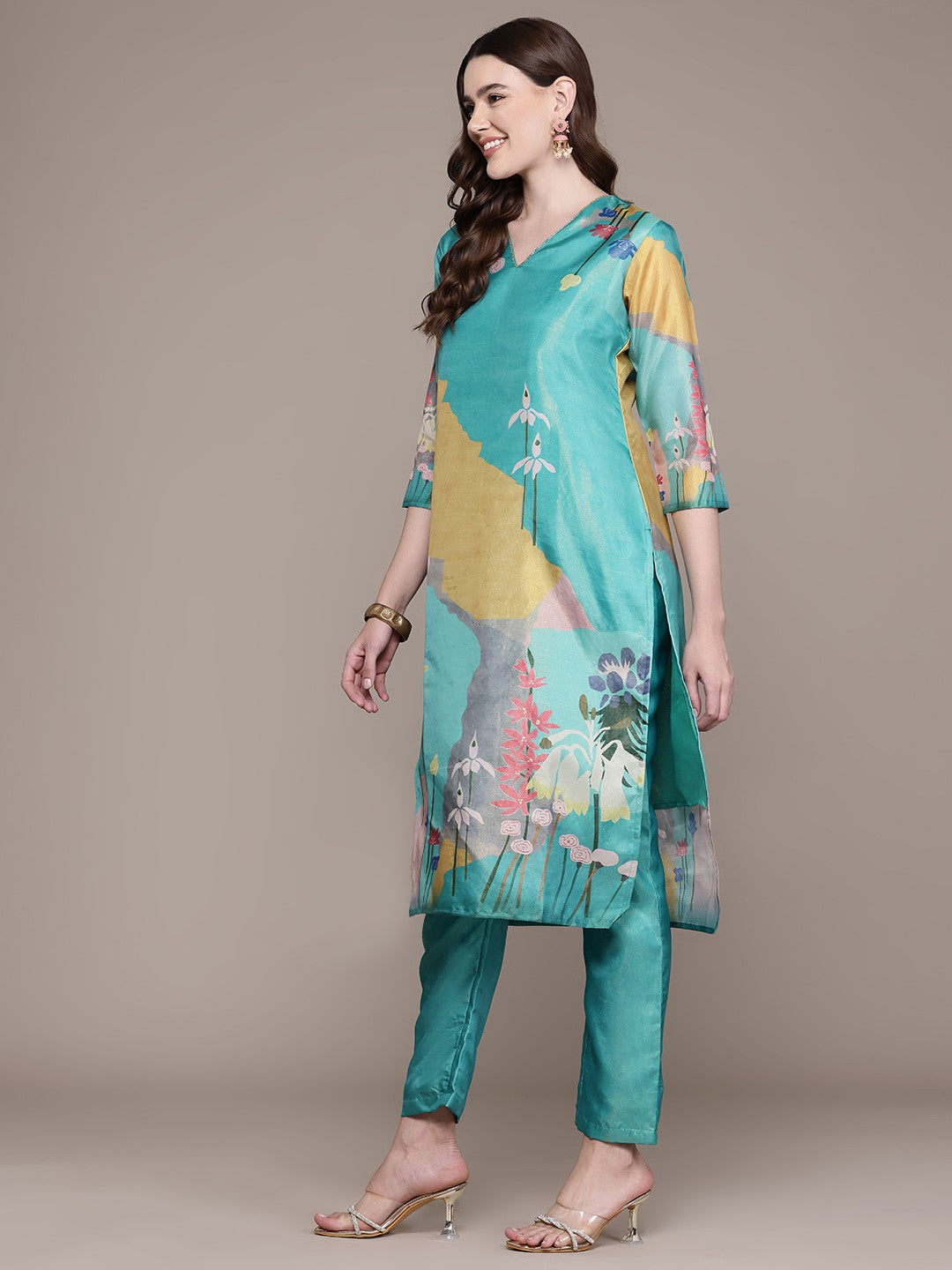 Straight Style Chanderi Silk Fabric Sea Green Colour Kurta And Bottom With Dupatta