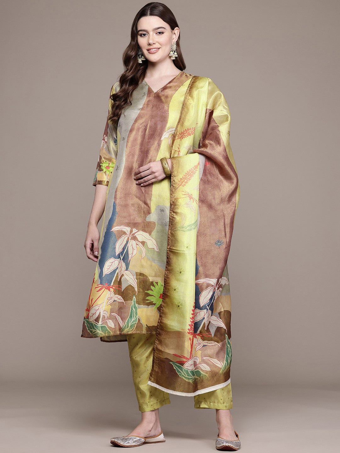 Straight Style Chanderi Silk Fabric Green Colour Kurta And Bottom With Dupatta