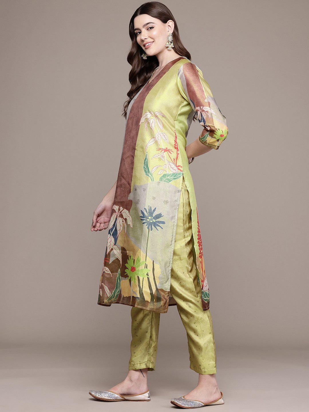Straight Style Chanderi Silk Fabric Green Colour Kurta And Bottom With Dupatta