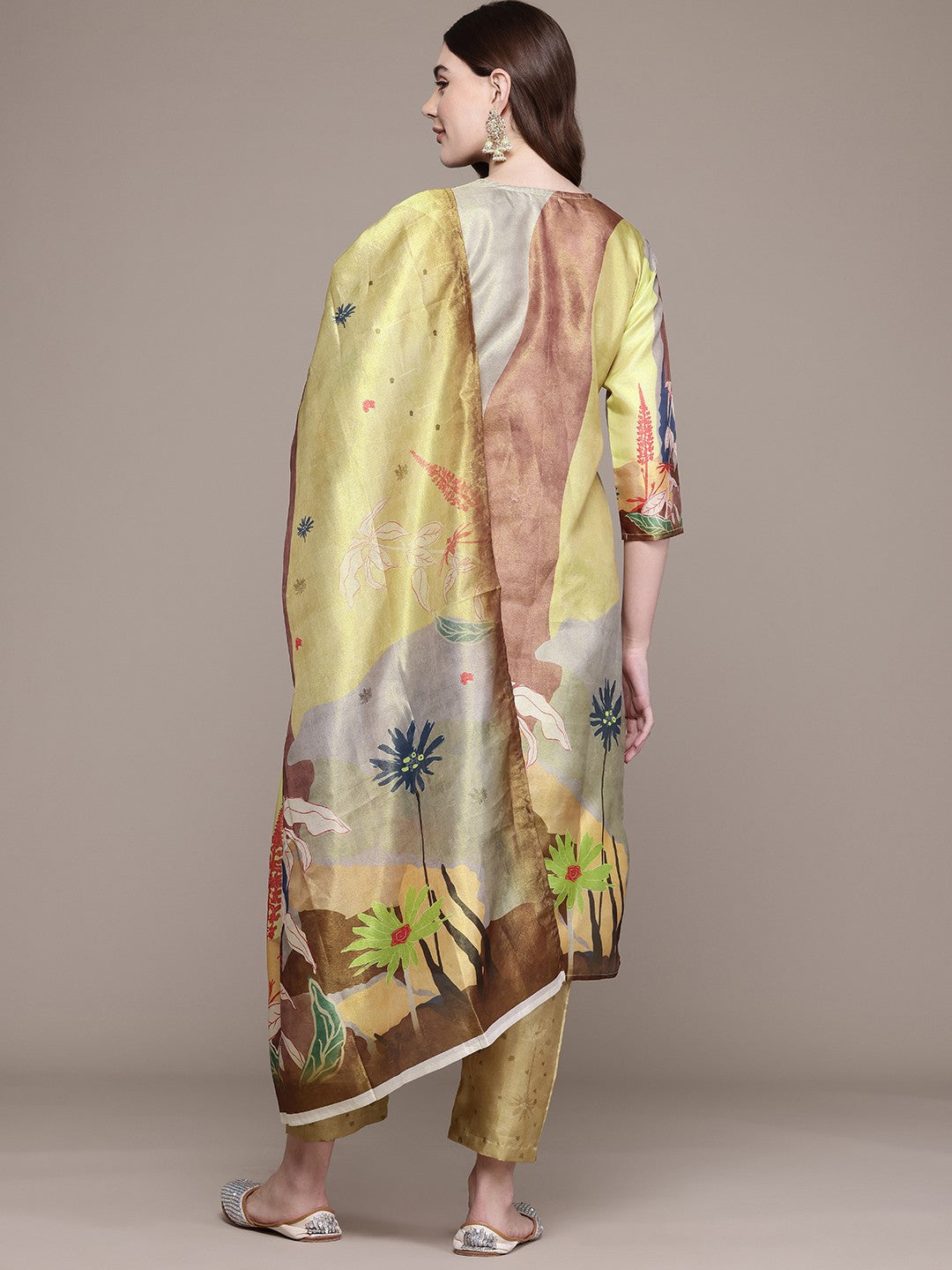 Straight Style Chanderi Silk Fabric Green Colour Kurta And Bottom With Dupatta