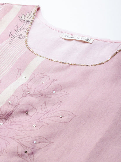 Straight Style Chanderi Silk Fabric Pink Colour Kurta And Bottom With Dupatta