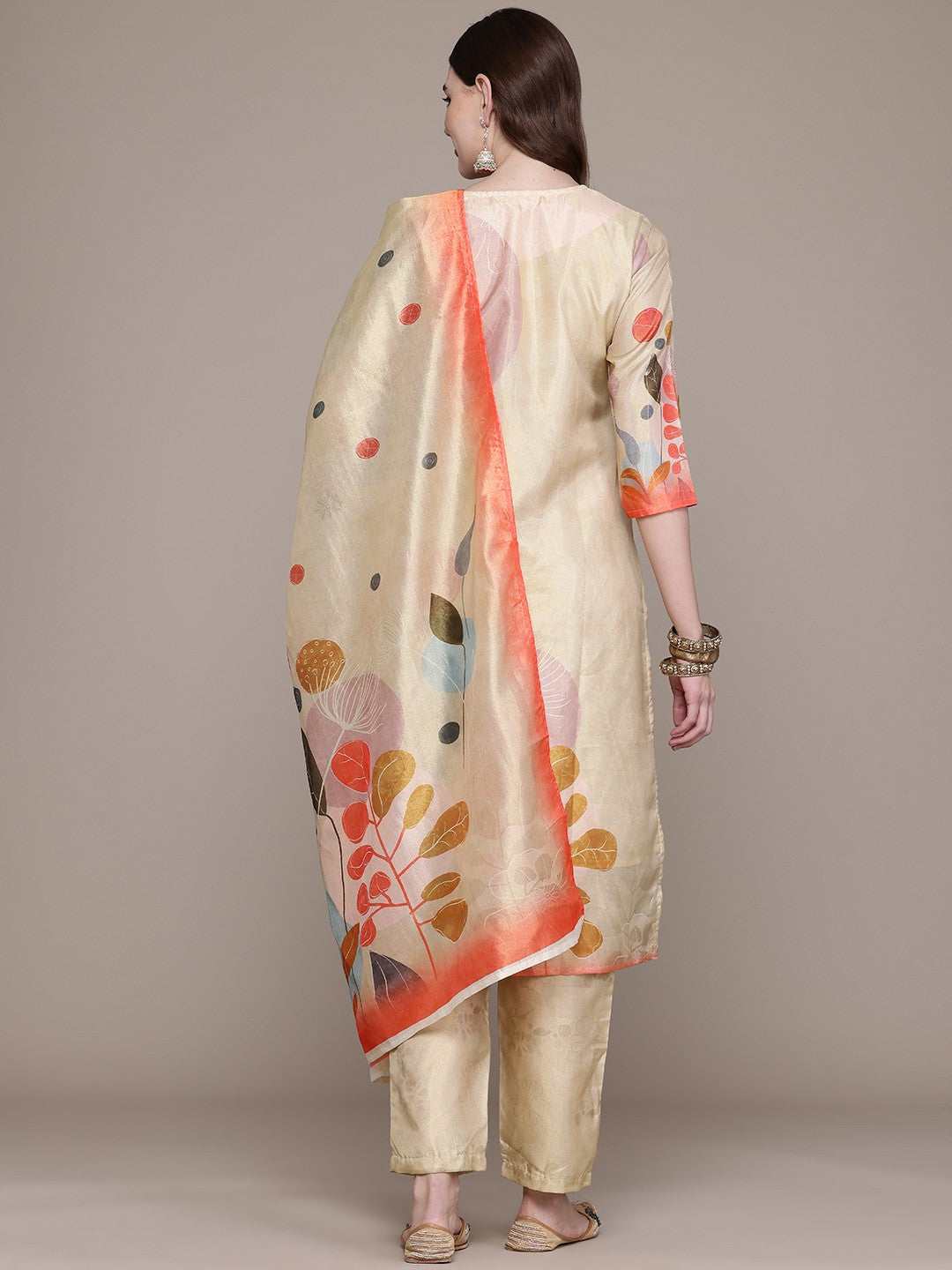 Straight Style Chanderi Silk Fabric Gold Colour Kurta And Bottom With Dupatta