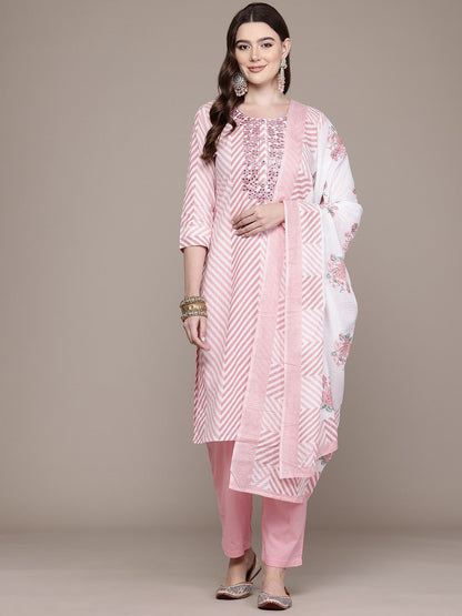 Straight Style Cotton Fabric Mauve Colour Kurta And Bottom With Dupatta