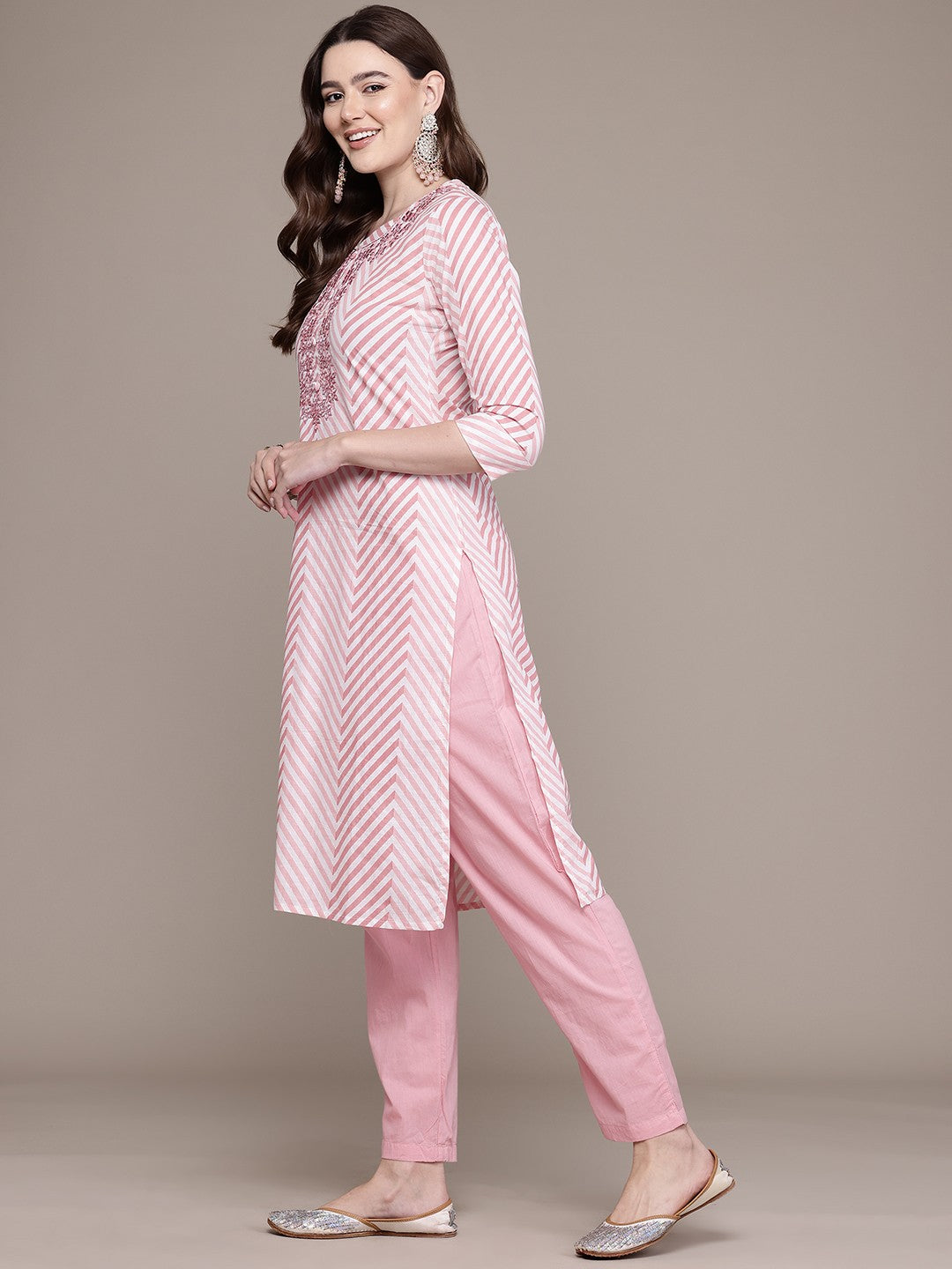 Straight Style Cotton Fabric Mauve Colour Kurta And Bottom With Dupatta