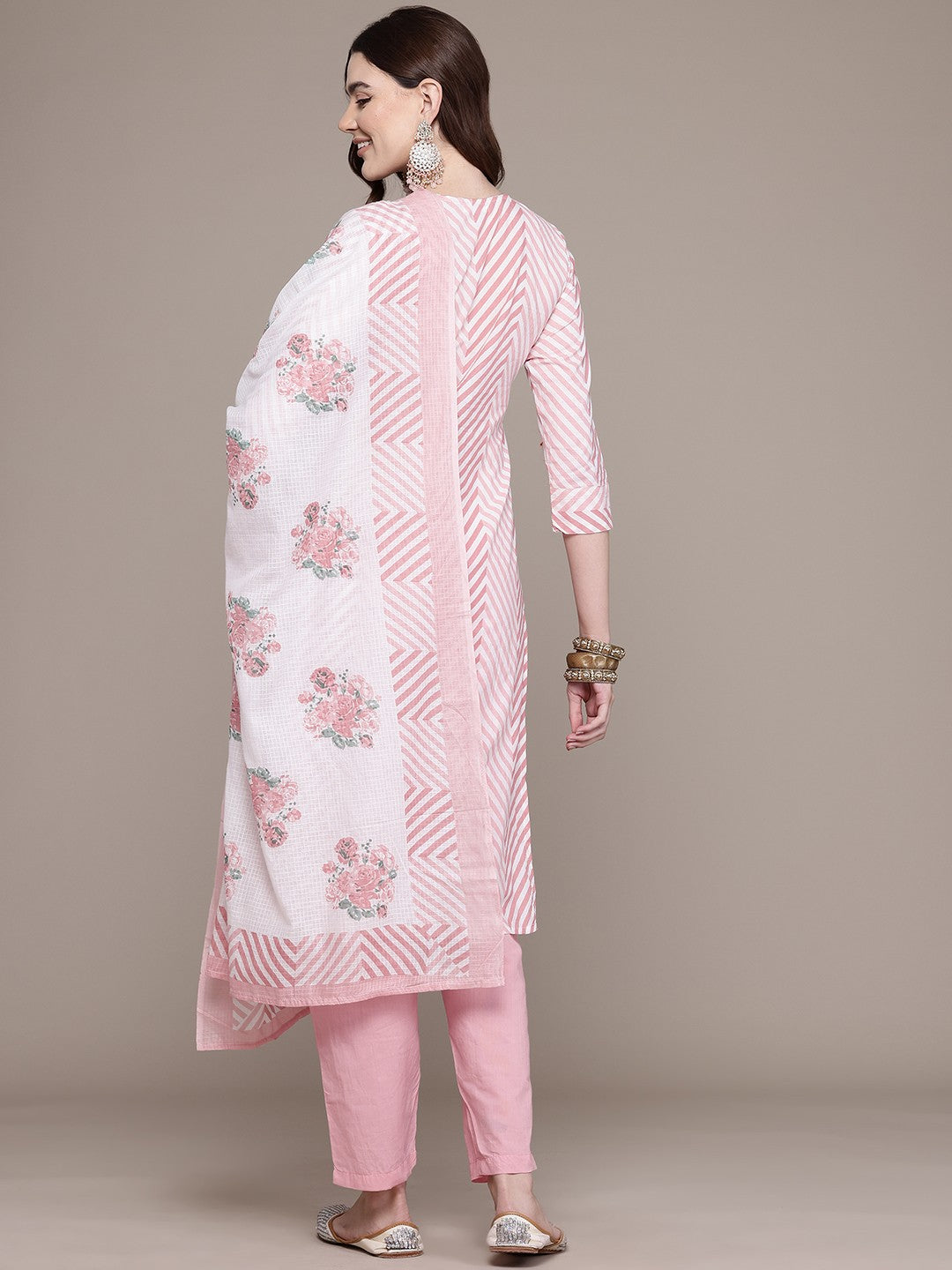 Straight Style Cotton Fabric Mauve Colour Kurta And Bottom With Dupatta