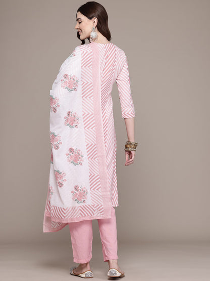 Straight Style Cotton Fabric Mauve Colour Kurta And Bottom With Dupatta