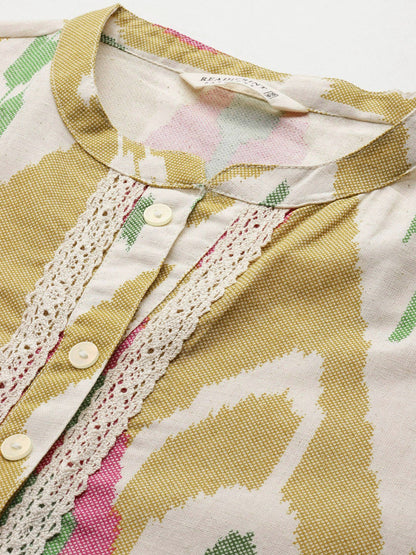 Straight Style Cotton Fabric Yellow Colour Kurta With Bottom
