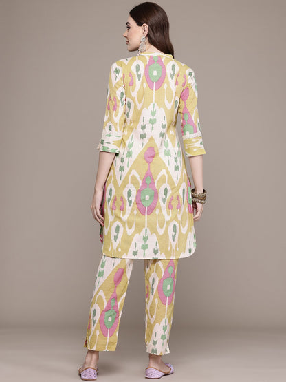 Straight Style Cotton Fabric Yellow Colour Kurta With Bottom