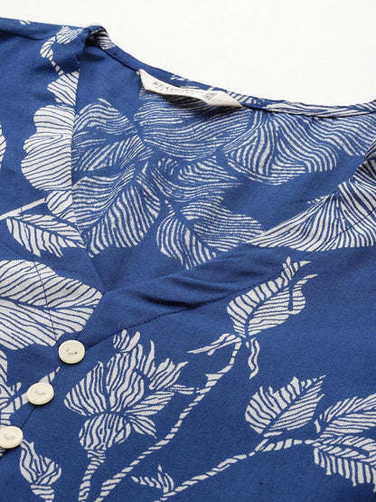 A Line Style Cotton Fabric Navy Blue Colour Kurta With Bottom