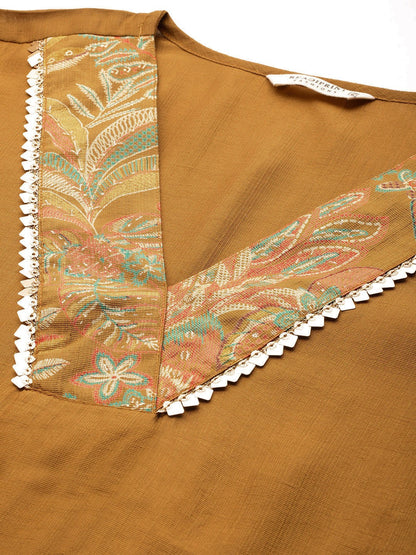 A Line Style Viscose Fabric Mustard Colour Kurta With Bottom