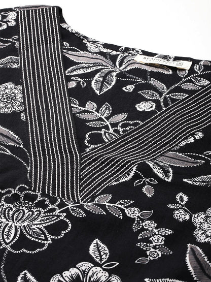 A Line Style Cotton Fabric Black Colour Kurta With Bottom And Dupatta