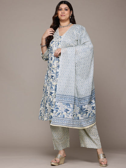 A Line Style Cotton Fabric Yellow Colour Kurta With Bottom And Dupatta