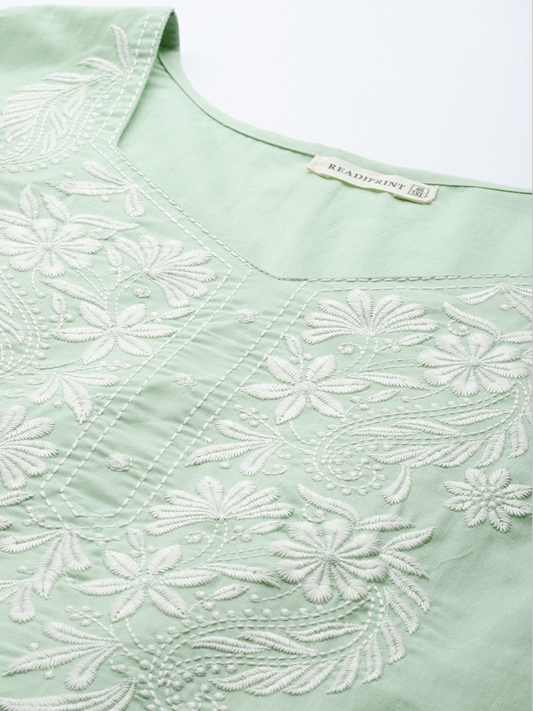 Straight Style Cotton Fabric Green Color Kurta With Bottom And Dupatta