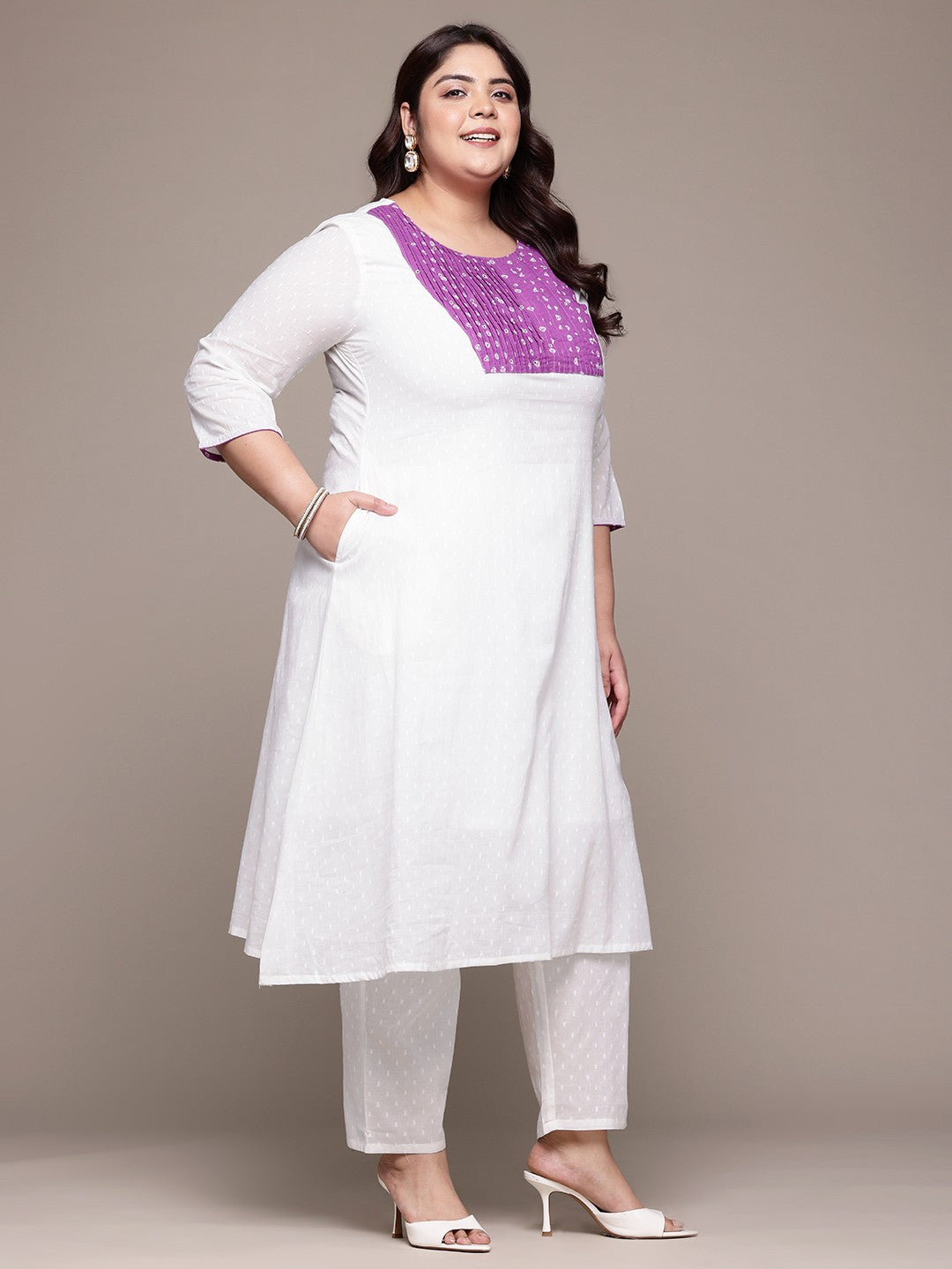 A Line Style Cotton Fabric White Color Kurta With Bottom And Dupatta