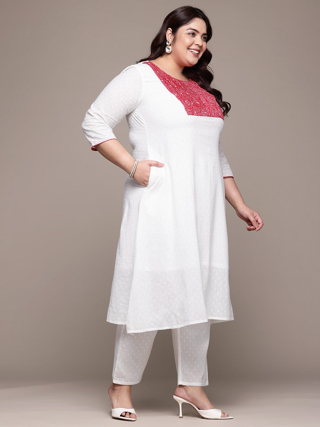 A Line Style Cotton Fabric White Color Kurta With Bottom And Dupatta