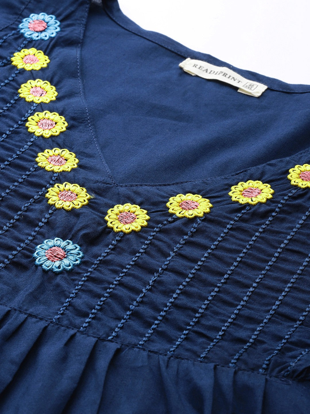 Straight Style Cotton Fabric Navy Blue Color Kurta With Bottom