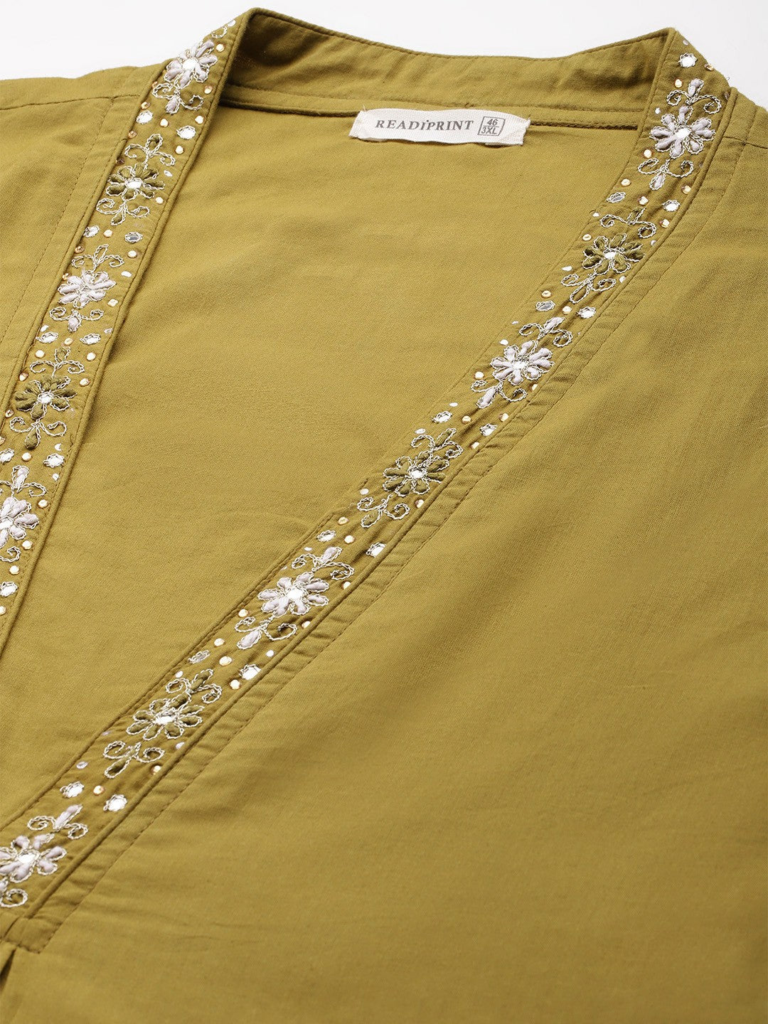 A Line Style Cotton Fabric Olive Color Kurta With Bottom And Dupatta