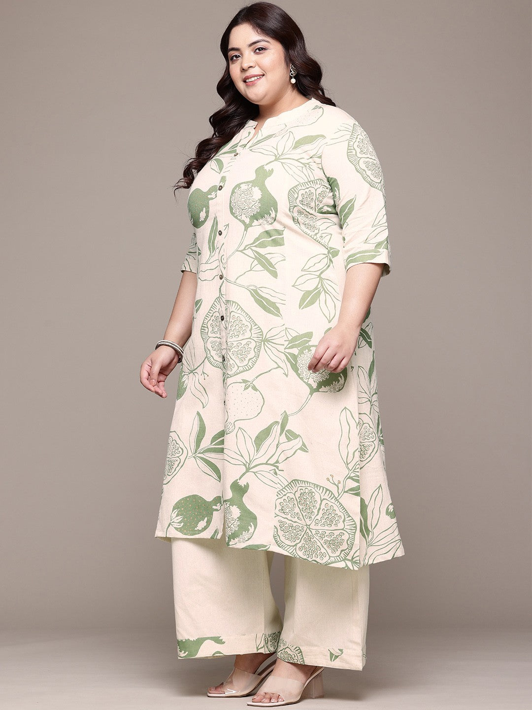 A Line Style Cotton Fabric Green Color Kurta With Bottom And Dupatta