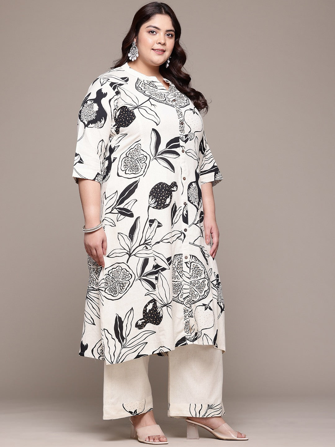 A Line Style Cotton Fabric Black Color Kurta With Bottom And Dupatta