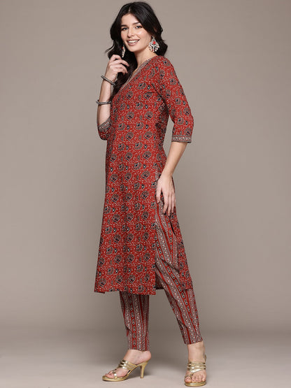 Straight Style Cotton Fabric Maroon Color Kurta And Bottom With Dupatta