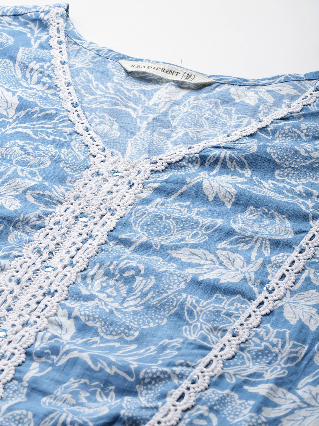 Straight Style Cotton Fabric Blue Color Kurta And Bottom With Dupatta