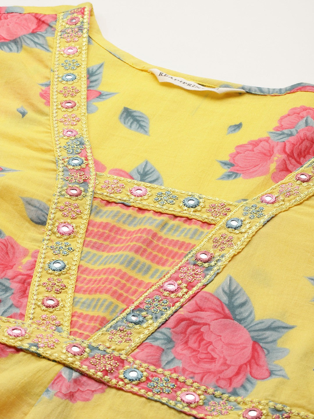 Anarkali Style Cotton Fabric Yellow Color Kurta And Bottom With Dupatta