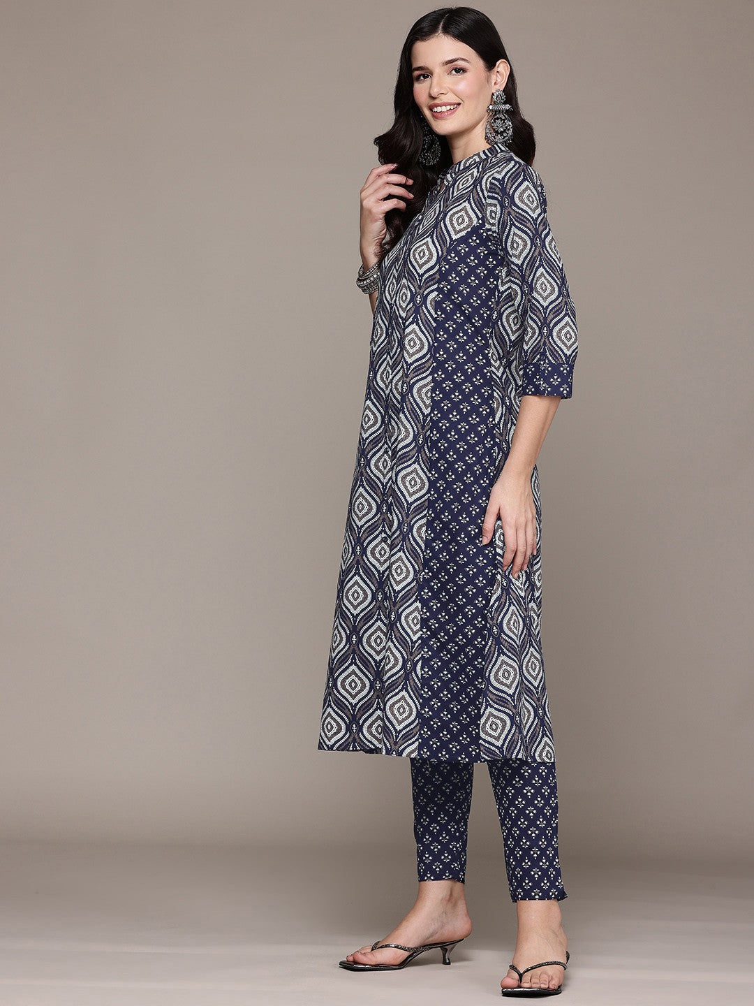 A Line Style Cotton Fabric Black Color Kurta And Bottom With Dupatta