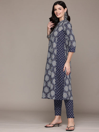 A Line Style Cotton Fabric Black Color Kurta And Bottom With Dupatta