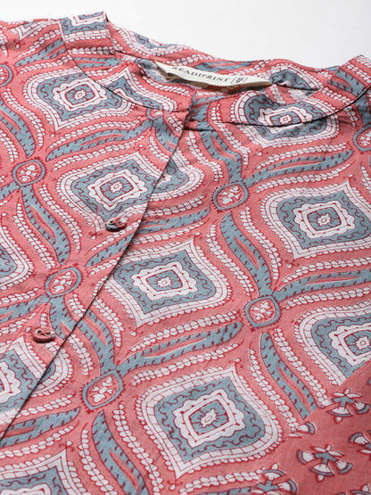 A Line Style Cotton Fabric Peach Color Kurta And Bottom With Dupatta
