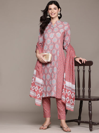 A Line Style Cotton Fabric Peach Color Kurta And Bottom With Dupatta