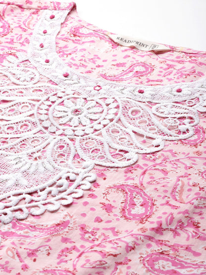 Straight Style Cotton Fabric Pink Color Kurta And Bottom With Dupatta