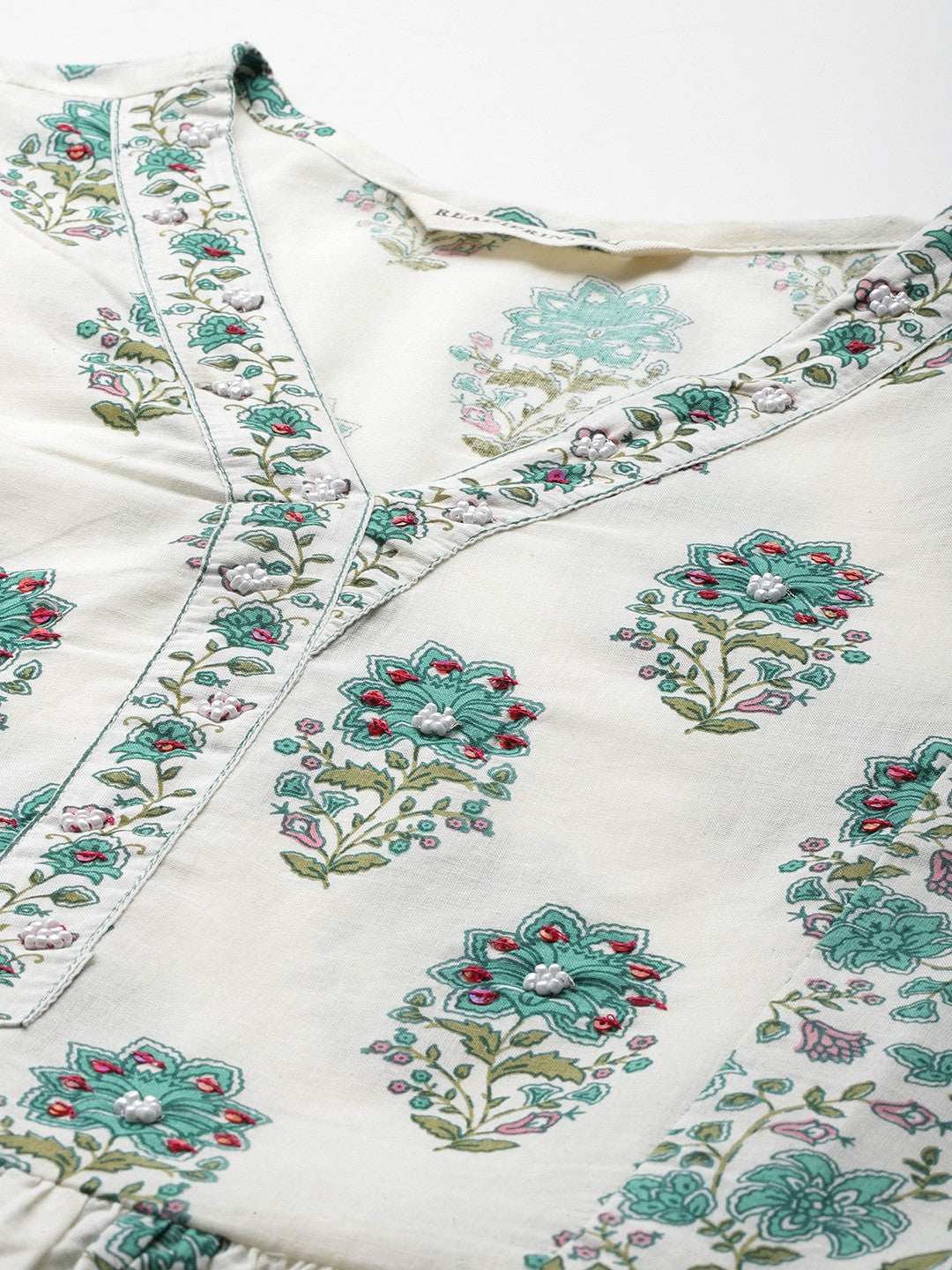 Frock Style Cotton Fabric Sea Green Color Kurta And Bottom With Dupatta