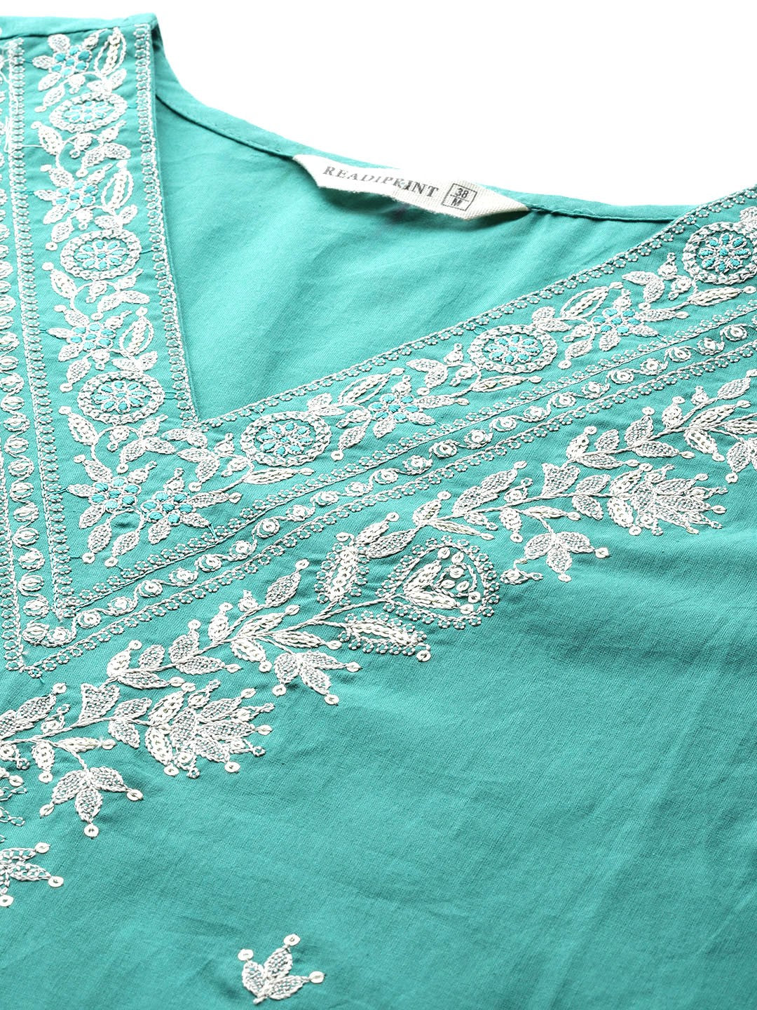 Straight Style Cotton Fabric Sea Green Color Kurta And Bottom With Dupatta