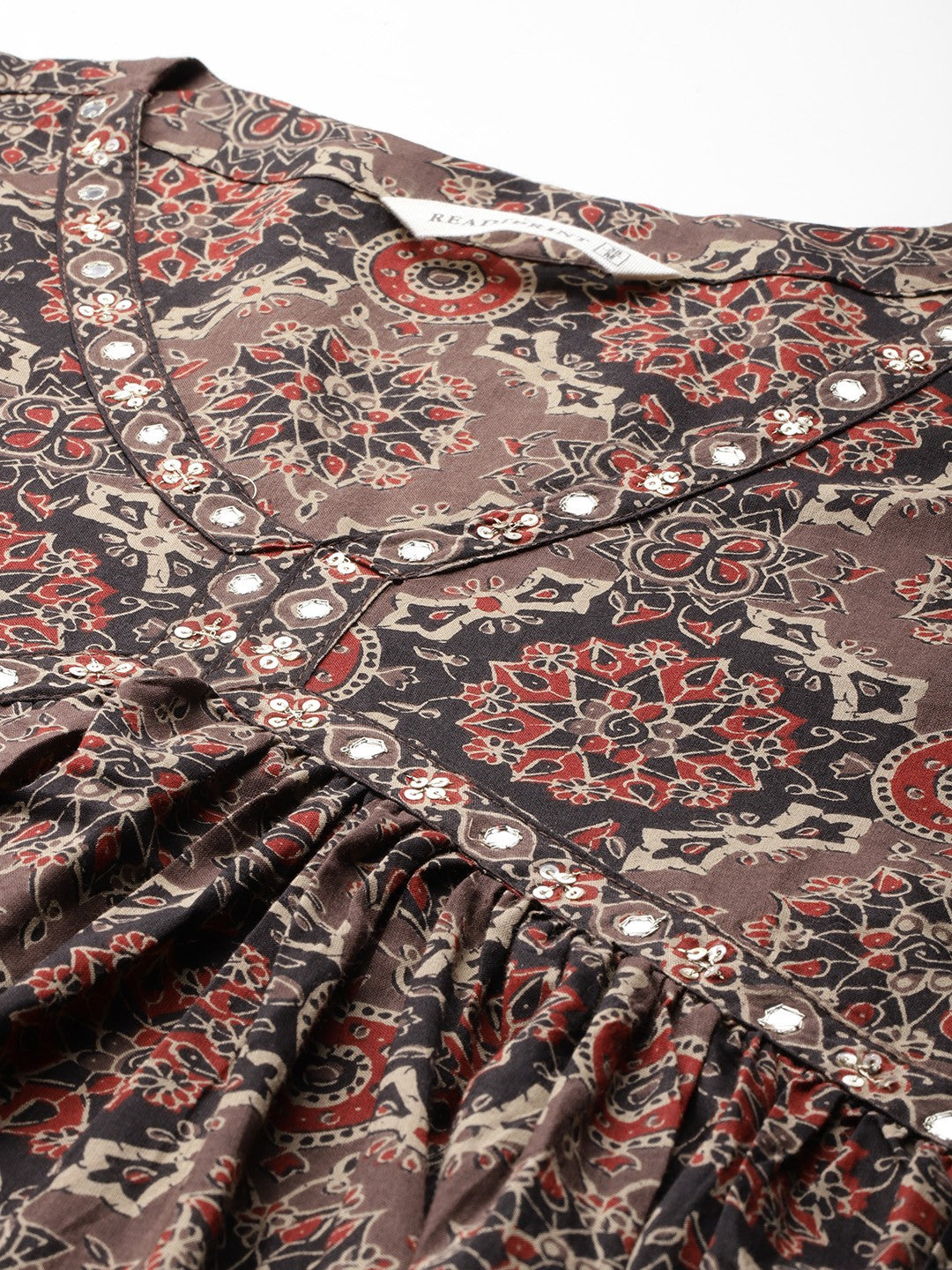 Flared Style Cotton Fabric Brown Color Kurta And Bottom With Dupatta