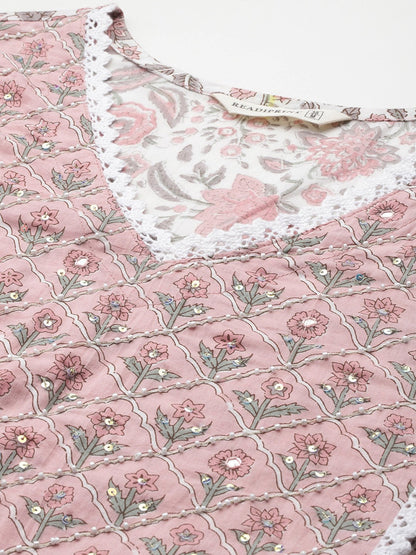 A Line Style Cotton Fabric Peach Color Kurta And Bottom With Dupatta