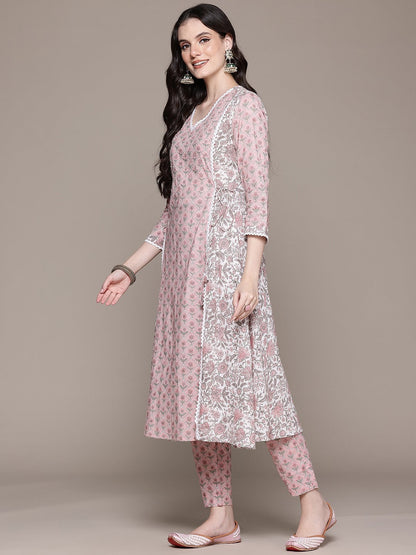 A Line Style Cotton Fabric Peach Color Kurta And Bottom With Dupatta