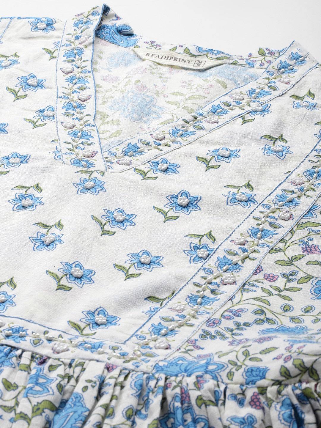 Frock Style Cotton Fabric Blue Color Kurta And Bottom With Dupatta