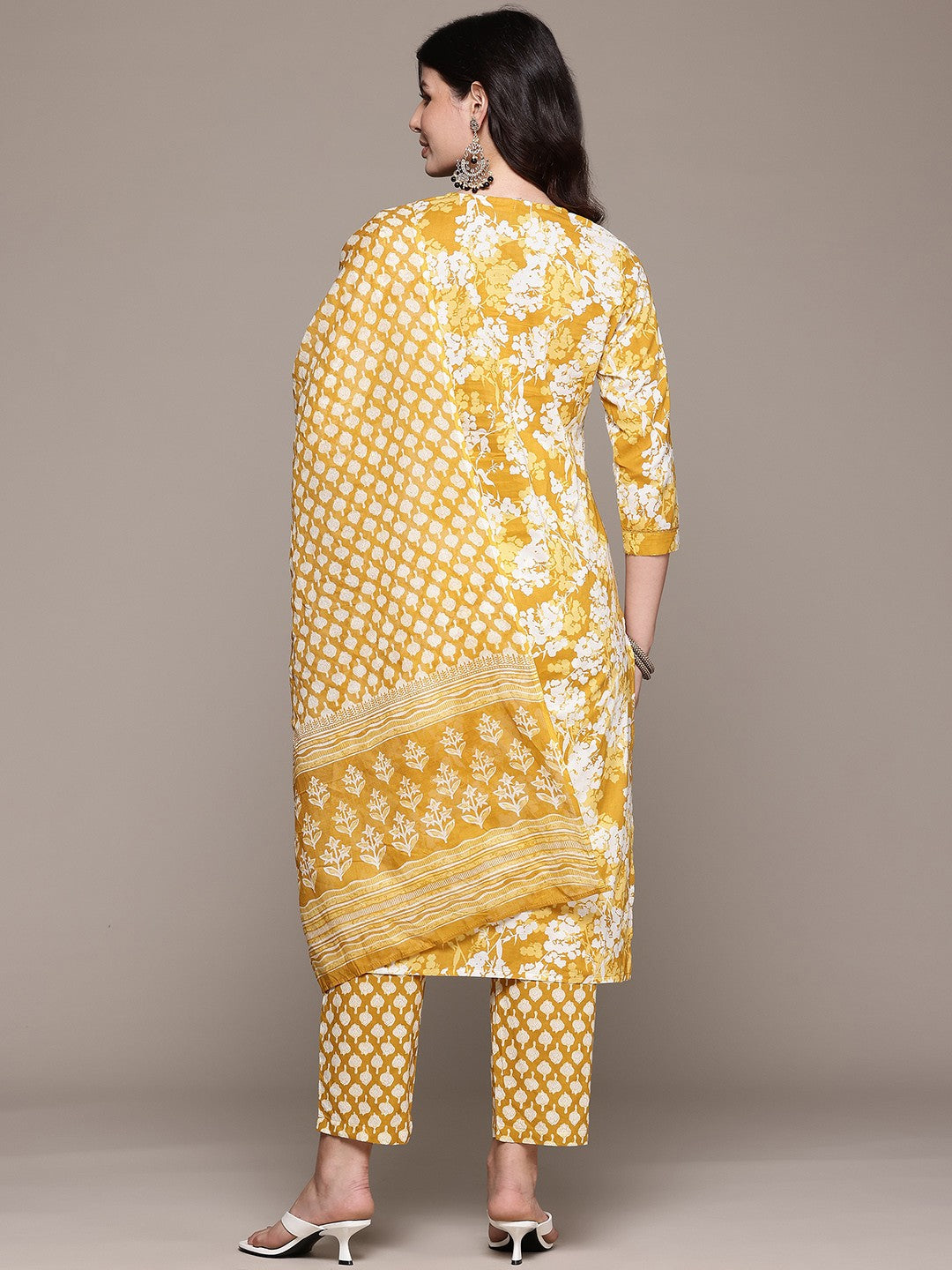 Straight Style Cotton Fabric Yellow Color Kurta And Bottom With Dupatta